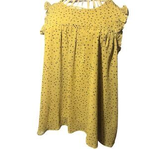 mittoshop Ruffle Sleeveless Mustard Yellow Top w/ Blue & Orange Dots Sz Med NWT
